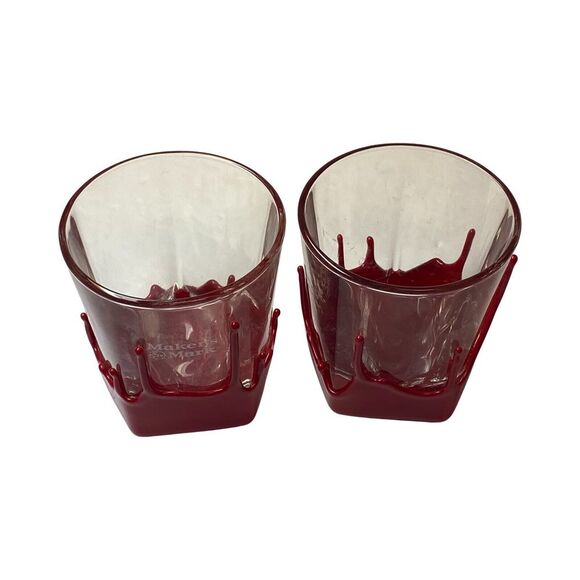 Makers Mark Red Dipped Wax‎ Drip Look Liquor Whiskey Shot Glasses Set of 2 - Picture 2 of 7